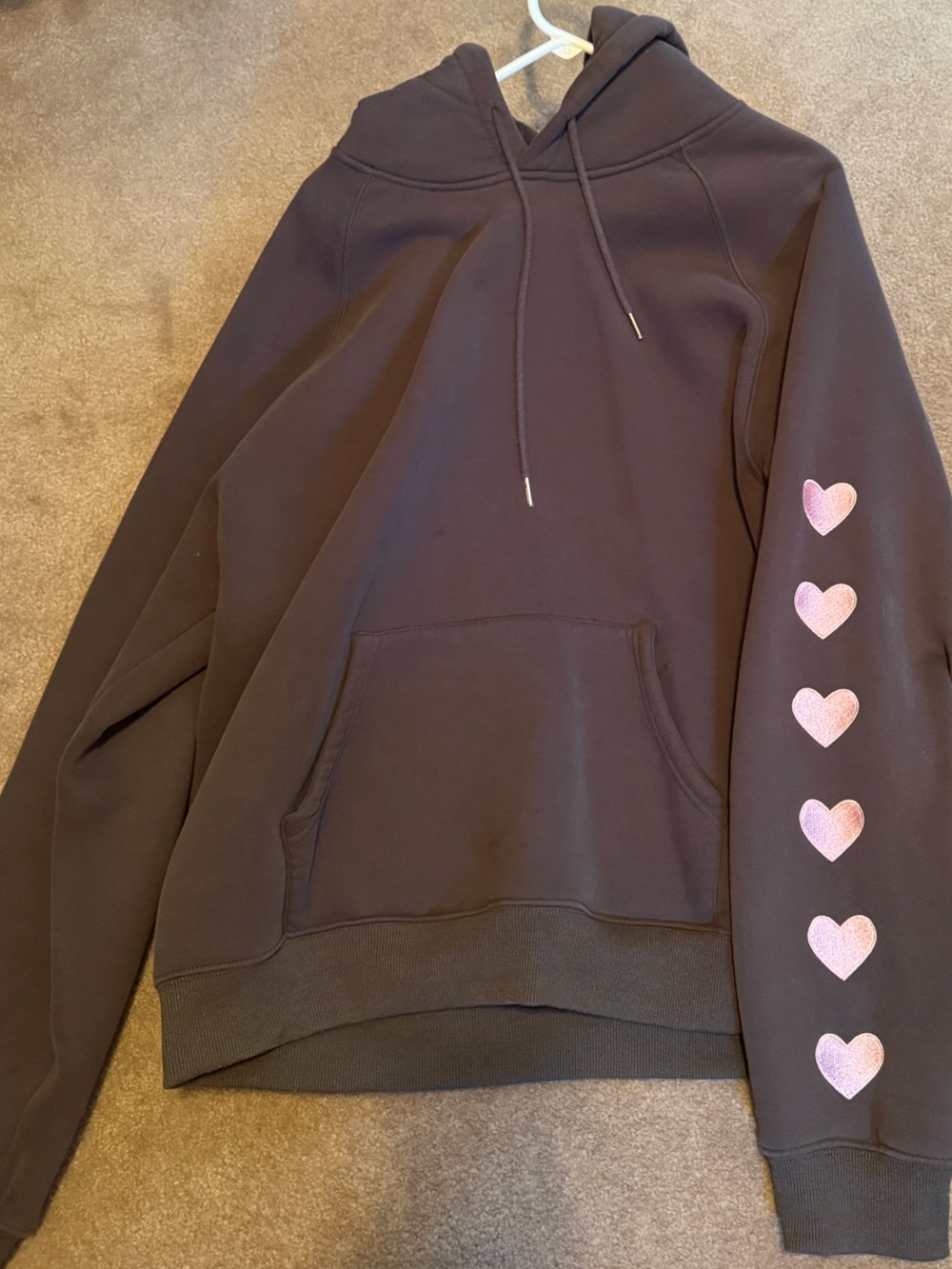 Women’s Grey Dandy Hoodie with Pink Heart Sleeve Accents